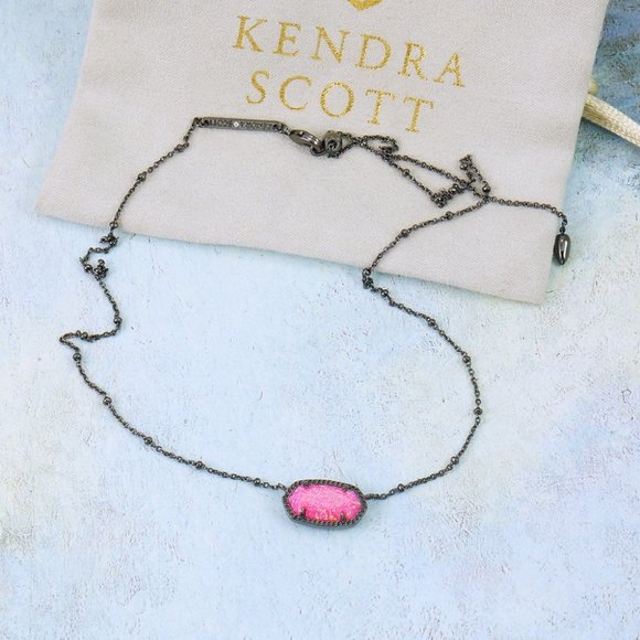 Kendra Scott Elisa Satellite Bright Pink Kyocera Opal Necklace Gunmetal Tone - Picture 4 of 5